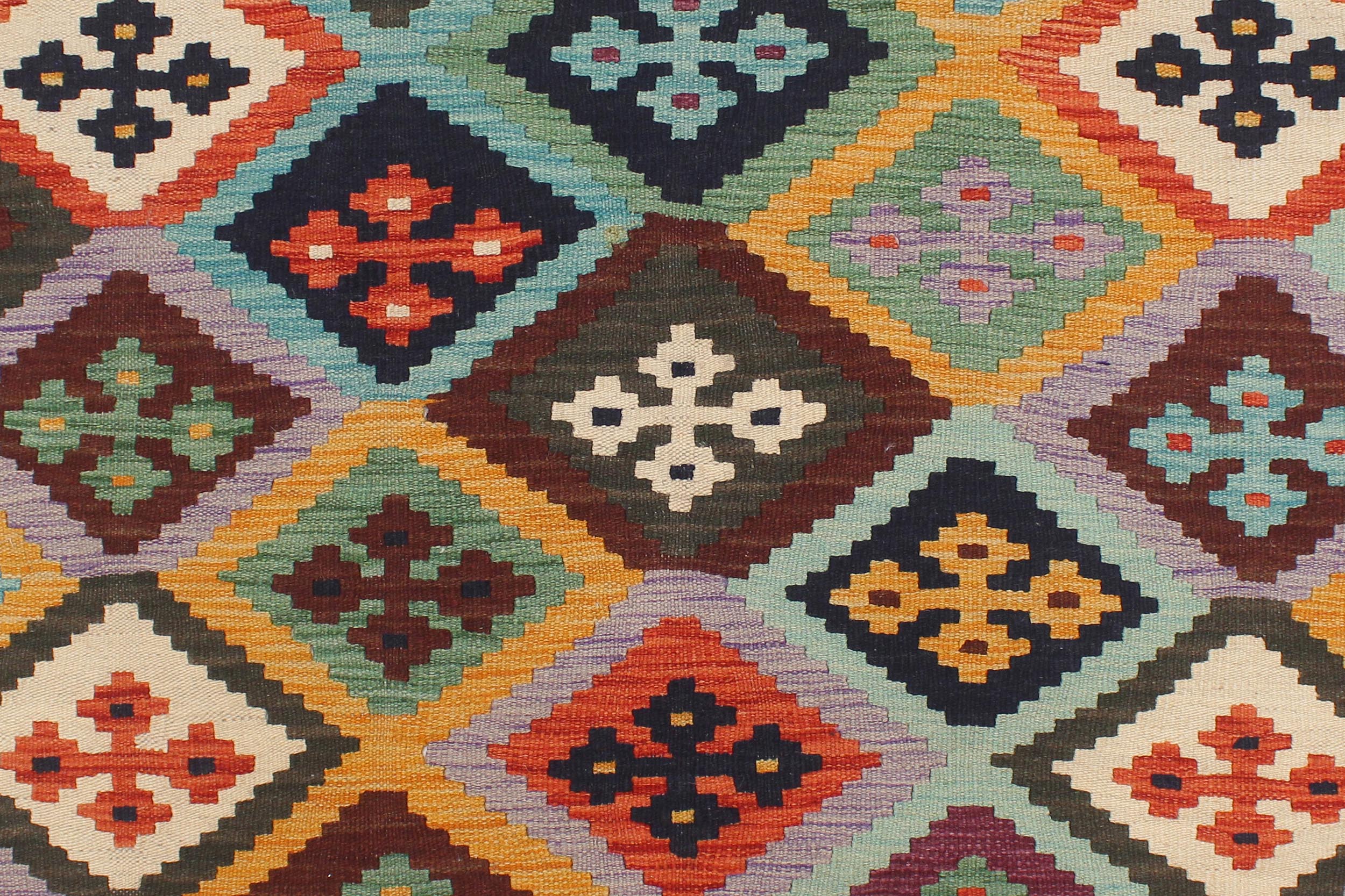 handmade Geometric Kilim Rust Blue Hand-Woven RECTANGLE 100% WOOL area rug 5 x 7