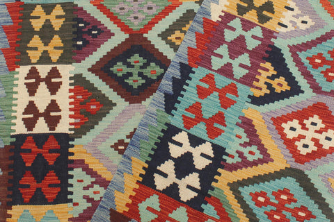 handmade Geometric Kilim Rust Blue Hand-Woven RECTANGLE 100% WOOL area rug 5 x 7