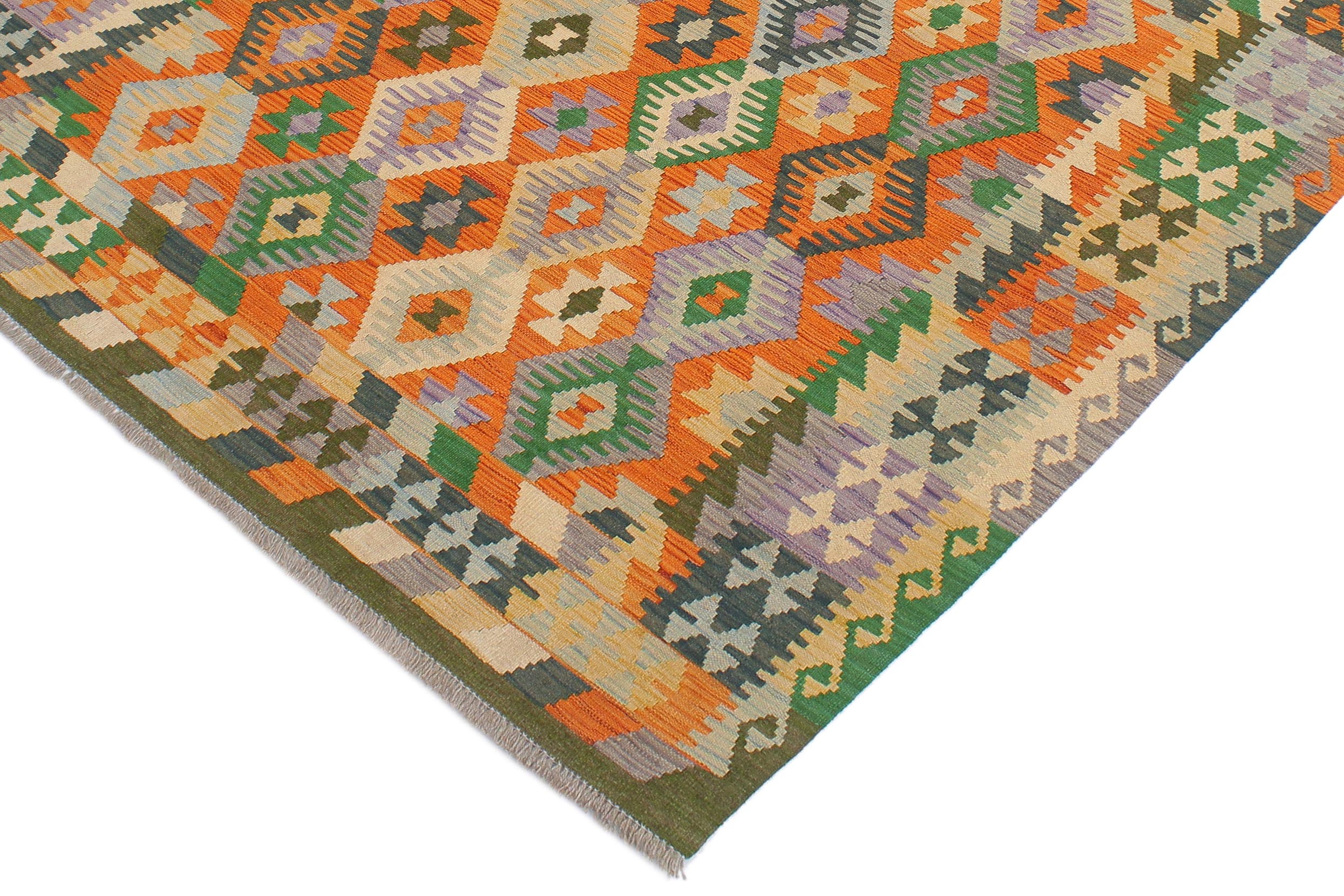 handmade Geometric Kilim Rust Blue Hand-Woven RECTANGLE 100% WOOL area rug 5x6