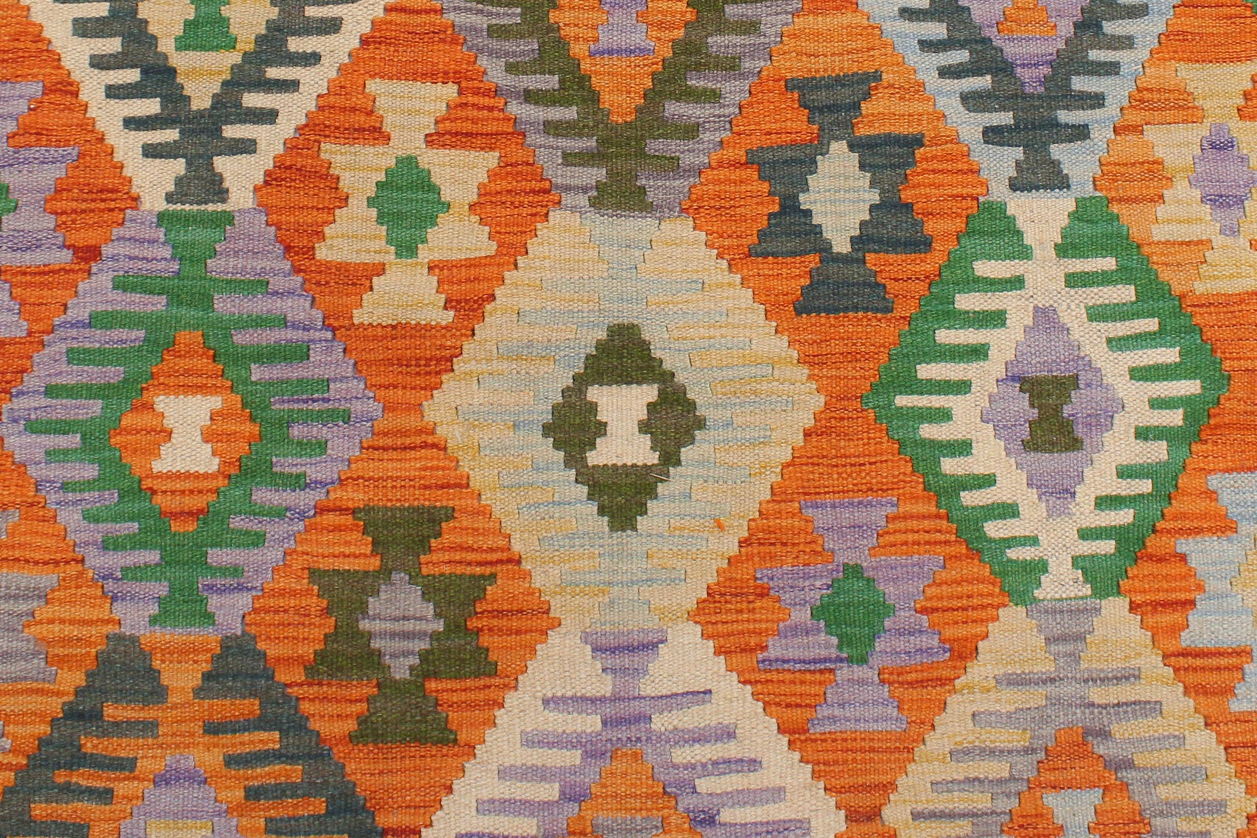 handmade Geometric Kilim Rust Blue Hand-Woven RECTANGLE 100% WOOL area rug 5x6