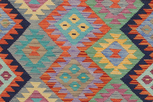 handmade Geometric Kilim Blue Rust Hand-Woven RECTANGLE 100% WOOL area rug 6 x 8