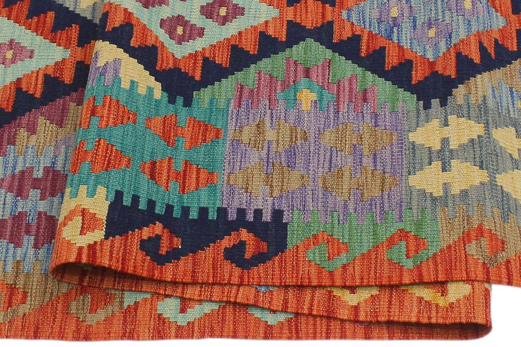 Flat Weave Kilim Antique Navaho Vintage handmade Geometric Kilim Blue Rust Hand-Woven Rectangle 100% Wool Area Rug 6x8 