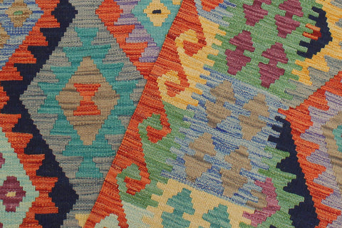 handmade Geometric Kilim Blue Rust Hand-Woven RECTANGLE 100% WOOL area rug 6 x 8