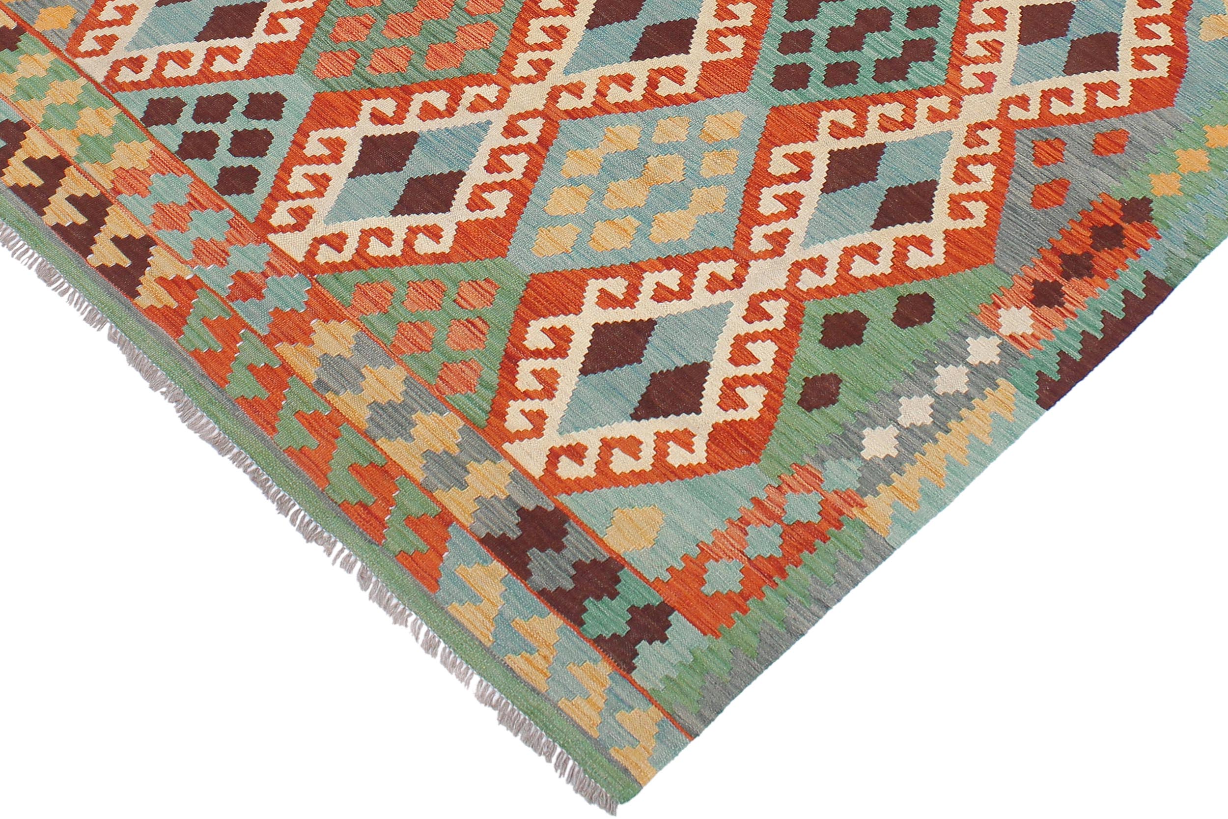 handmade Geometric Kilim Rust Blue Hand-Woven RECTANGLE 100% WOOL area rug 6 x 8