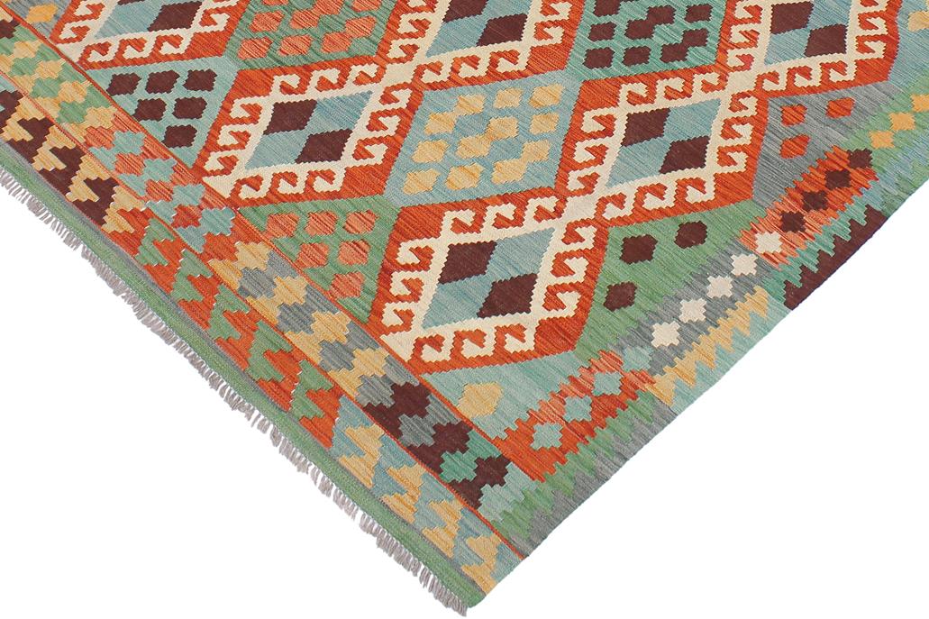 Flat Weave Kilim Antique Navaho Vintage handmade Geometric Kilim Rust Blue Hand-Woven Rectangle 100% Wool Area Rug 6x8 