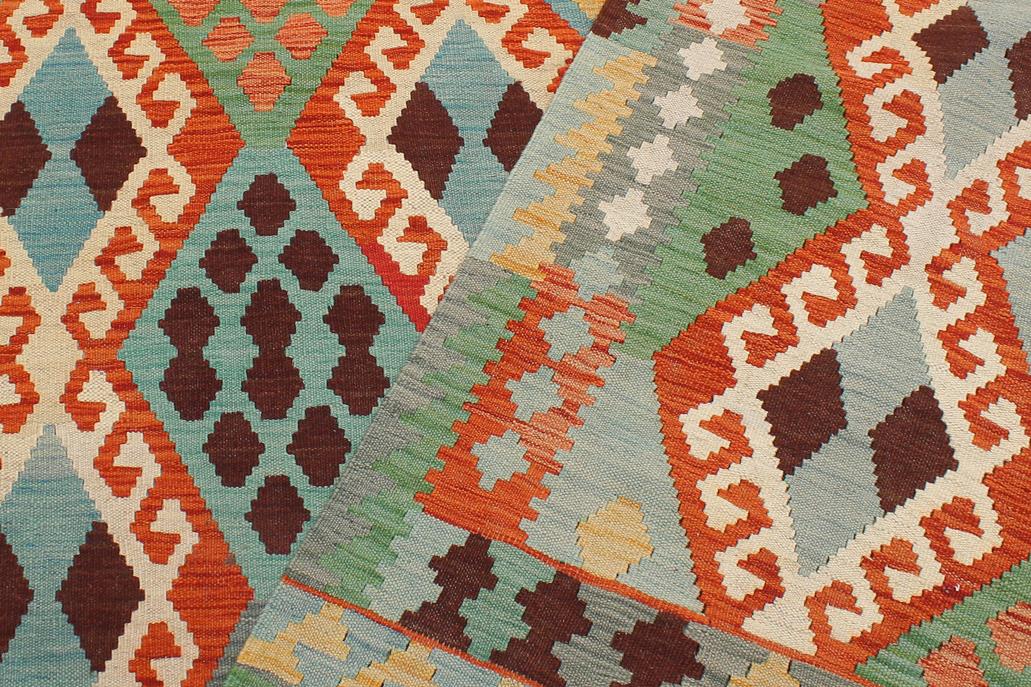 Flat Weave Kilim Antique Navaho Vintage handmade Geometric Kilim Rust Blue Hand-Woven Rectangle 100% Wool Area Rug 6x8 