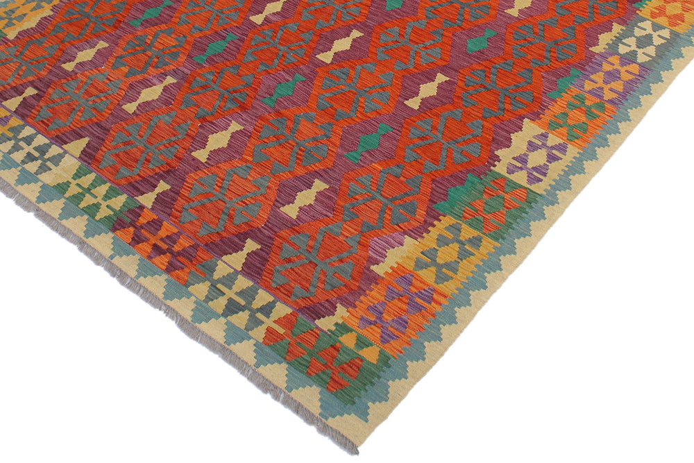 handmade Geometric Kilim Rust Beige Hand-Woven RECTANGLE 100% WOOL area rug 6 x 8