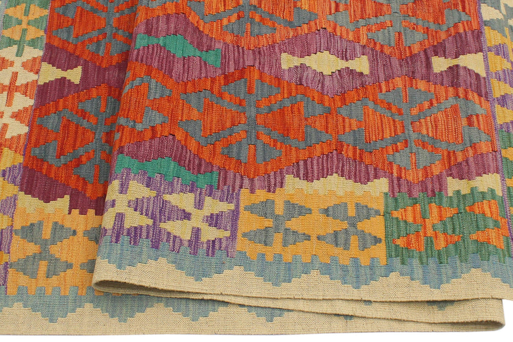 handmade Geometric Kilim Rust Beige Hand-Woven RECTANGLE 100% WOOL area rug 6 x 8