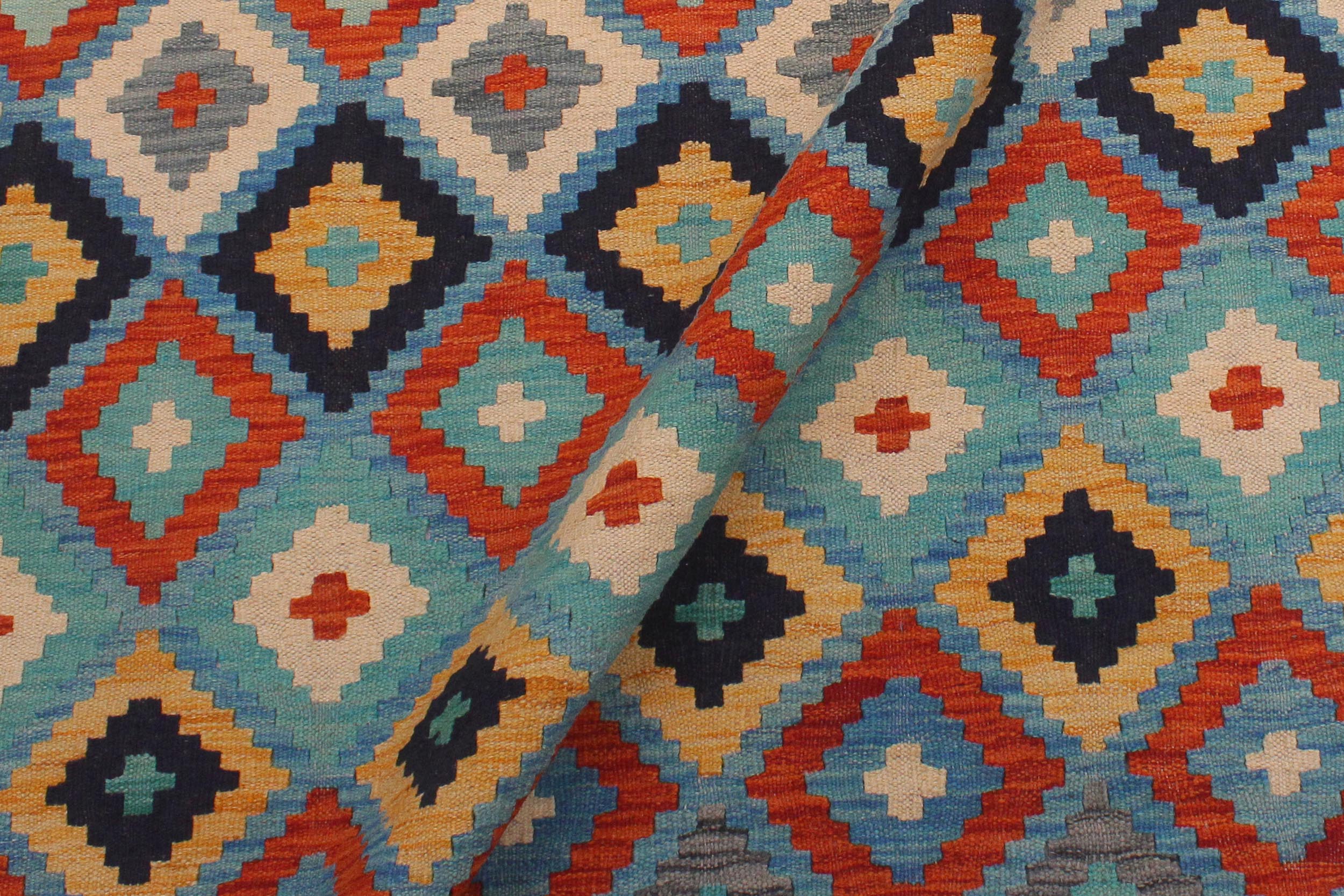 handmade Geometric Kilim Blue Beige Hand-Woven RECTANGLE 100% WOOL area rug 6 x 8