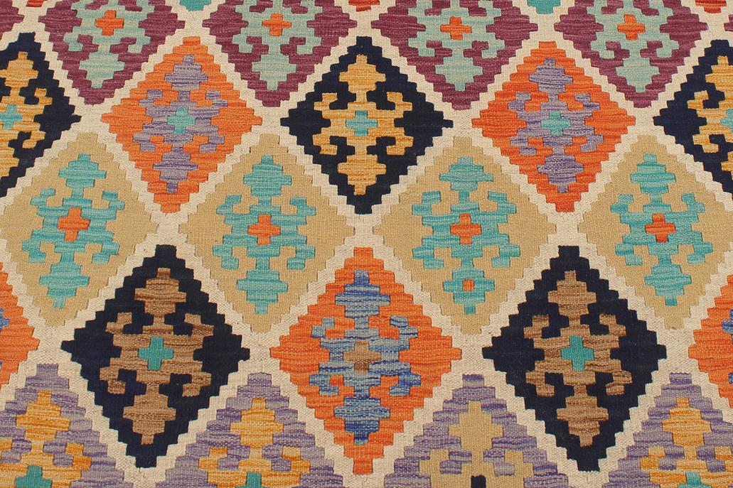 Flat Weave Kilim Antique Navaho Vintage handmade Geometric Kilim Beige Blue Hand-Woven Rectangle 100% Wool Area Rug 6x8 