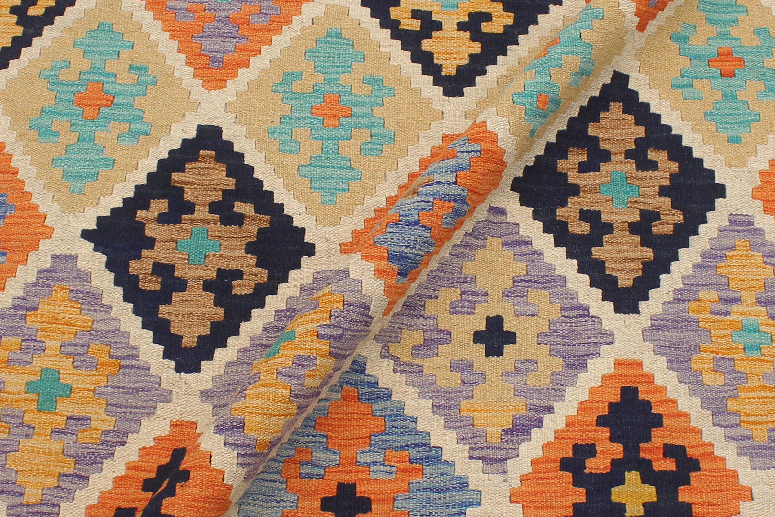 handmade Geometric Kilim Beige Blue Hand-Woven RECTANGLE 100% WOOL area rug 6 x 8