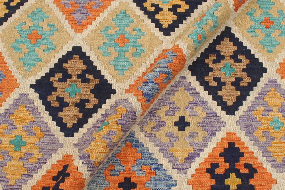 handmade Geometric Kilim Beige Blue Hand-Woven RECTANGLE 100% WOOL area rug 6 x 8