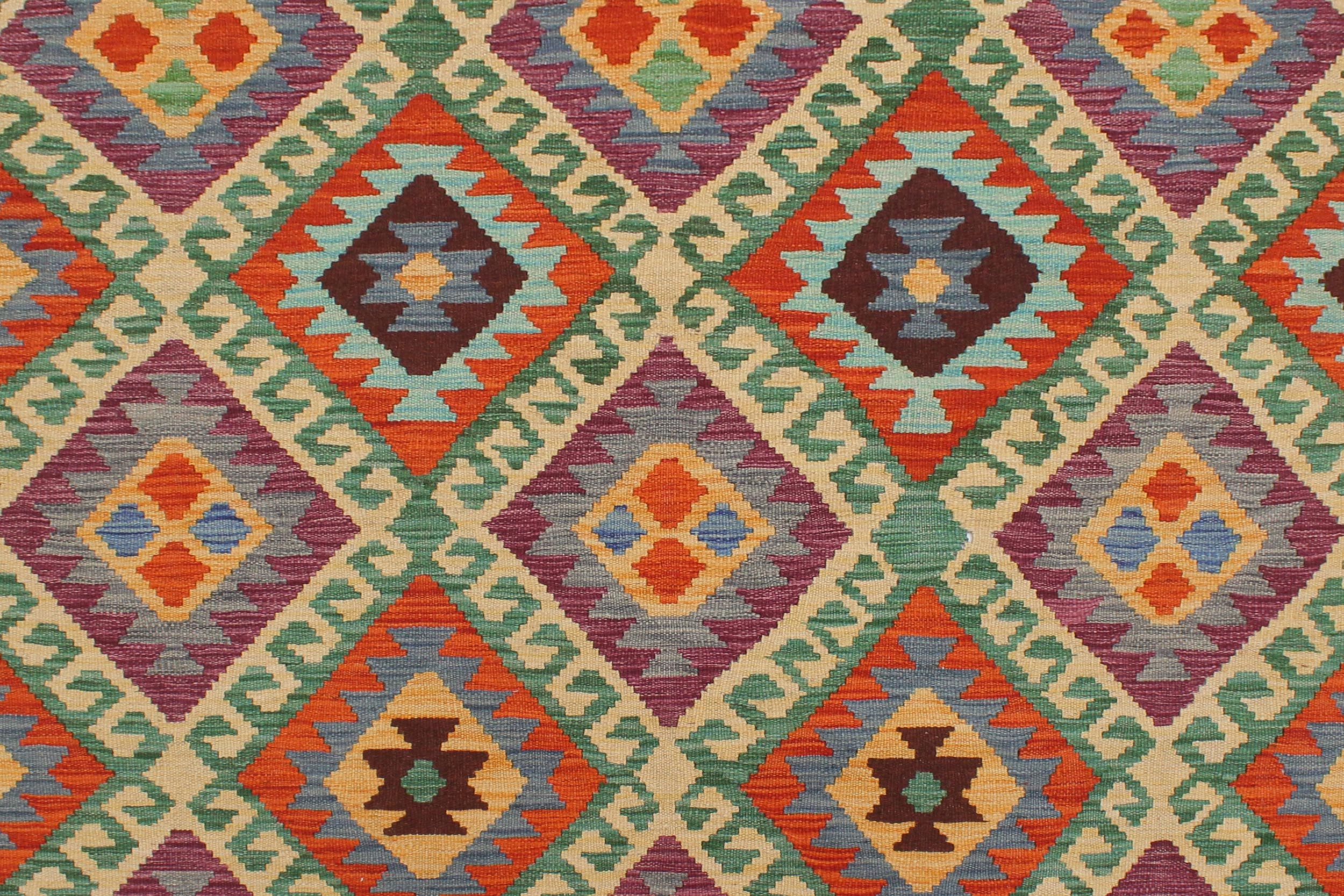 handmade Geometric Kilim Blue Rust Hand-Woven RECTANGLE 100% WOOL area rug 6 x 8