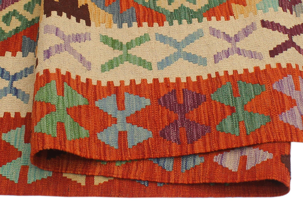handmade Geometric Kilim Blue Rust Hand-Woven RECTANGLE 100% WOOL area rug 6 x 8