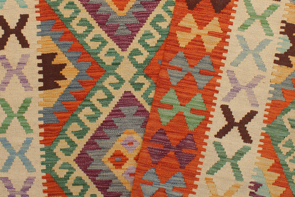 handmade Geometric Kilim Blue Rust Hand-Woven RECTANGLE 100% WOOL area rug 6 x 8
