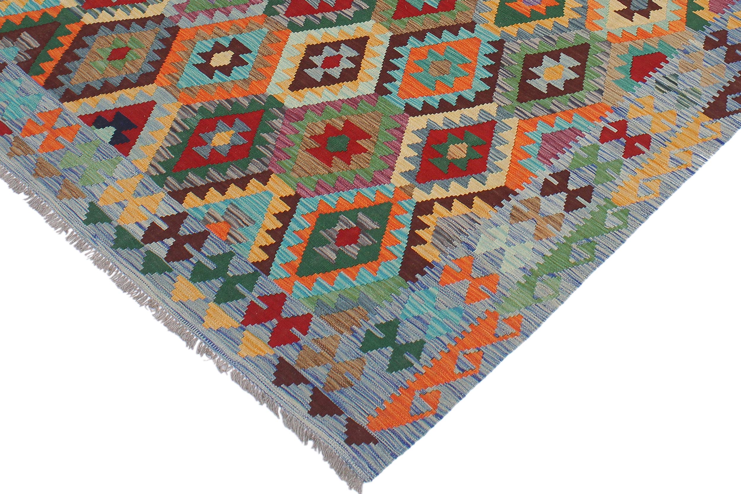 handmade Geometric Kilim Red Blue Hand-Woven RECTANGLE 100% WOOL area rug 6 x 8