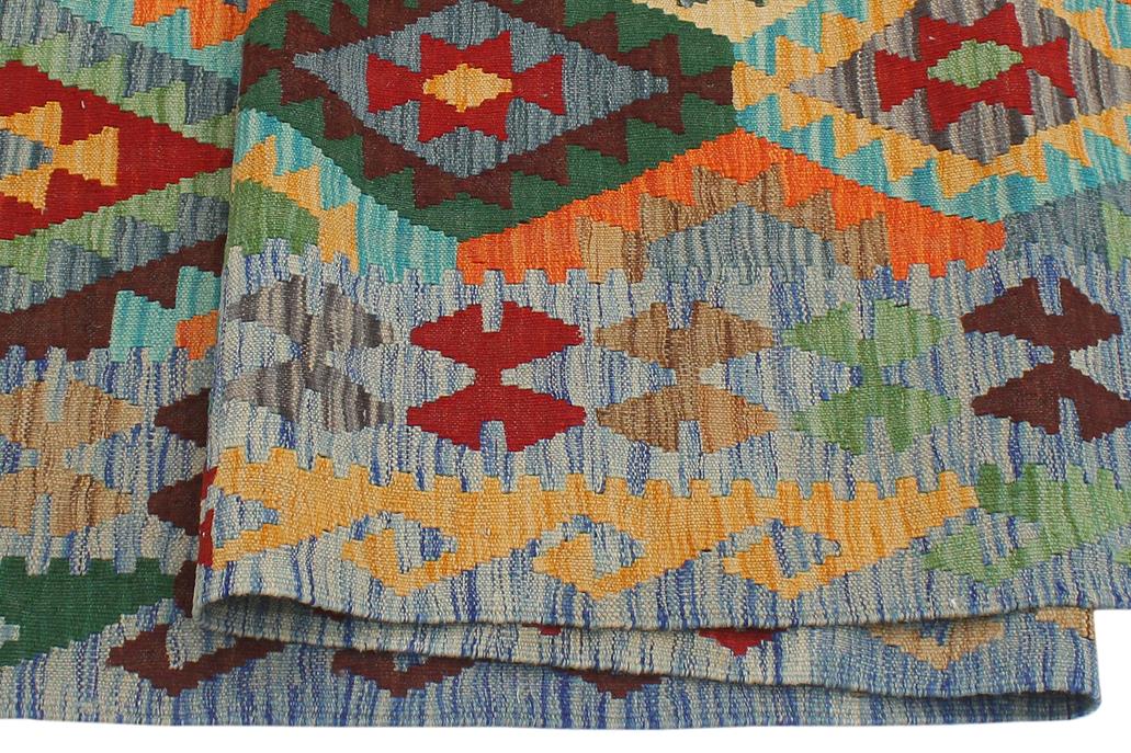 Flat Weave Kilim Antique Navaho Vintage handmade Geometric Kilim Red Blue Hand-Woven Rectangle 100% Wool Area Rug 6x8 