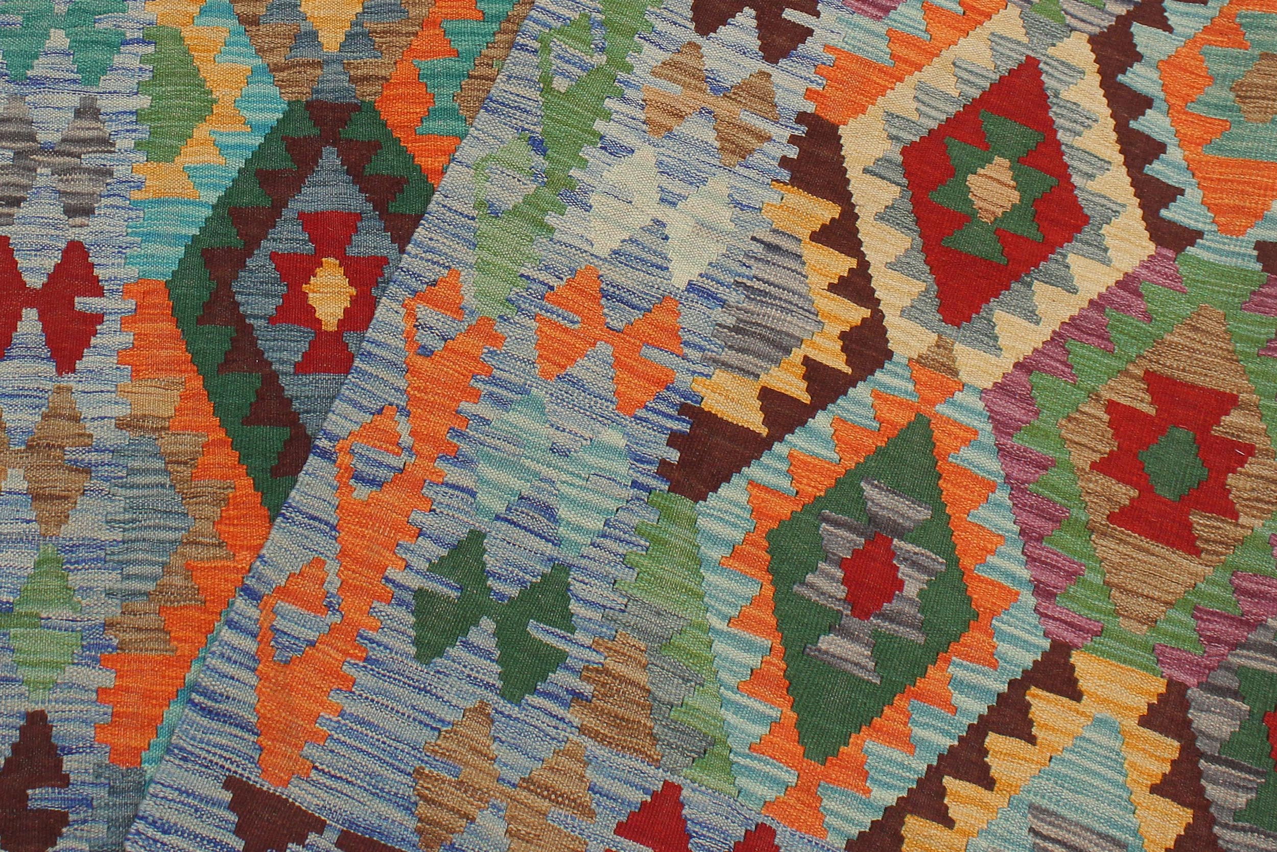 handmade Geometric Kilim Red Blue Hand-Woven RECTANGLE 100% WOOL area rug 6 x 8