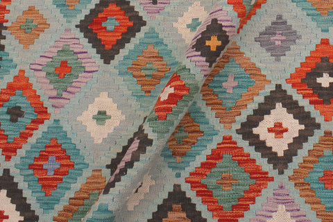 handmade Geometric Kilim Blue Rust Hand-Woven RECTANGLE 100% WOOL area rug 6 x 8