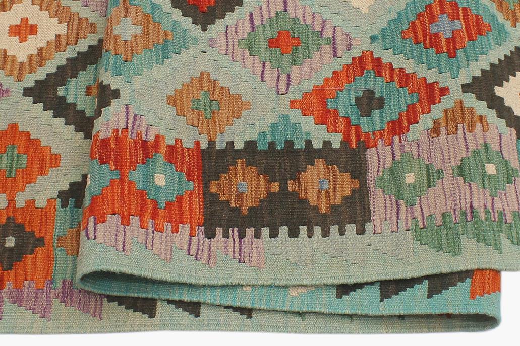 Flat Weave Kilim Antique Navaho Vintage handmade Geometric Kilim Blue Rust Hand-Woven Rectangle 100% Wool Area Rug 6x8 