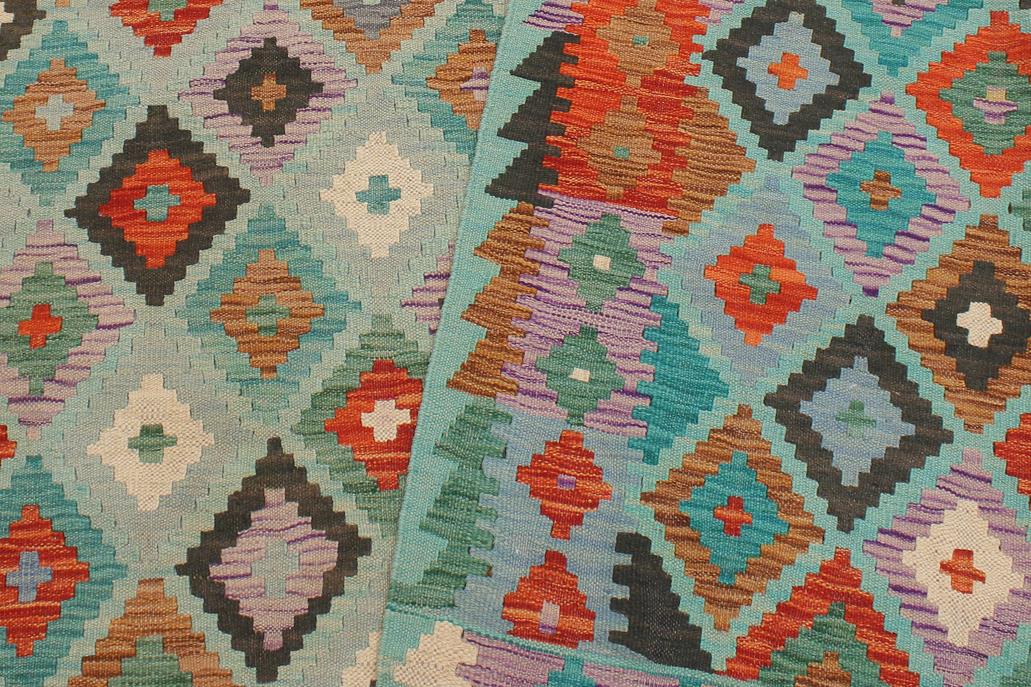 Flat Weave Kilim Antique Navaho Vintage handmade Geometric Kilim Blue Rust Hand-Woven Rectangle 100% Wool Area Rug 6x8 