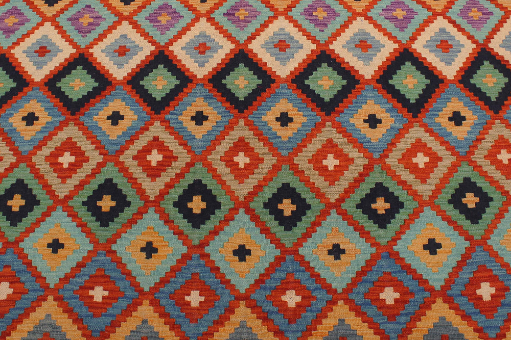 handmade Geometric Kilim Rust Blue Hand-Woven RECTANGLE 100% WOOL area rug 6 x 8