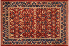 handmade Transitional Lahore Drk. Red Blue Hand Knotted RECTANGLE 100% WOOL area rug 10' x 14'