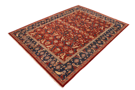 handmade Transitional Lahore Drk. Red Blue Hand Knotted RECTANGLE 100% WOOL area rug 10' x 14'