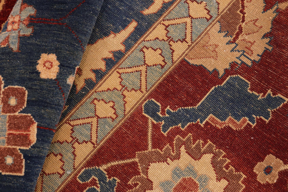 handmade Transitional Lahore Drk. Red Blue Hand Knotted RECTANGLE 100% WOOL area rug 10' x 14'