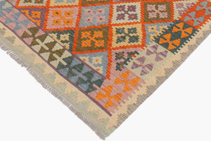 handmade Geometric Kilim Rust Beige Hand-Woven RECTANGLE 100% WOOL area rug 4 x 5