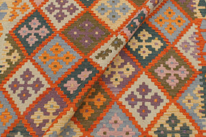handmade Geometric Kilim Rust Beige Hand-Woven RECTANGLE 100% WOOL area rug 4 x 5