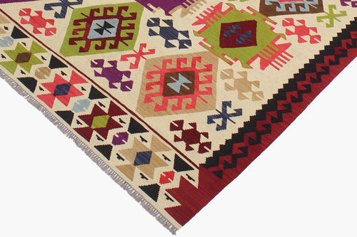handmade Geometric Kilim Beige Red Hand-Woven RECTANGLE 100% WOOL area rug 6 x 8