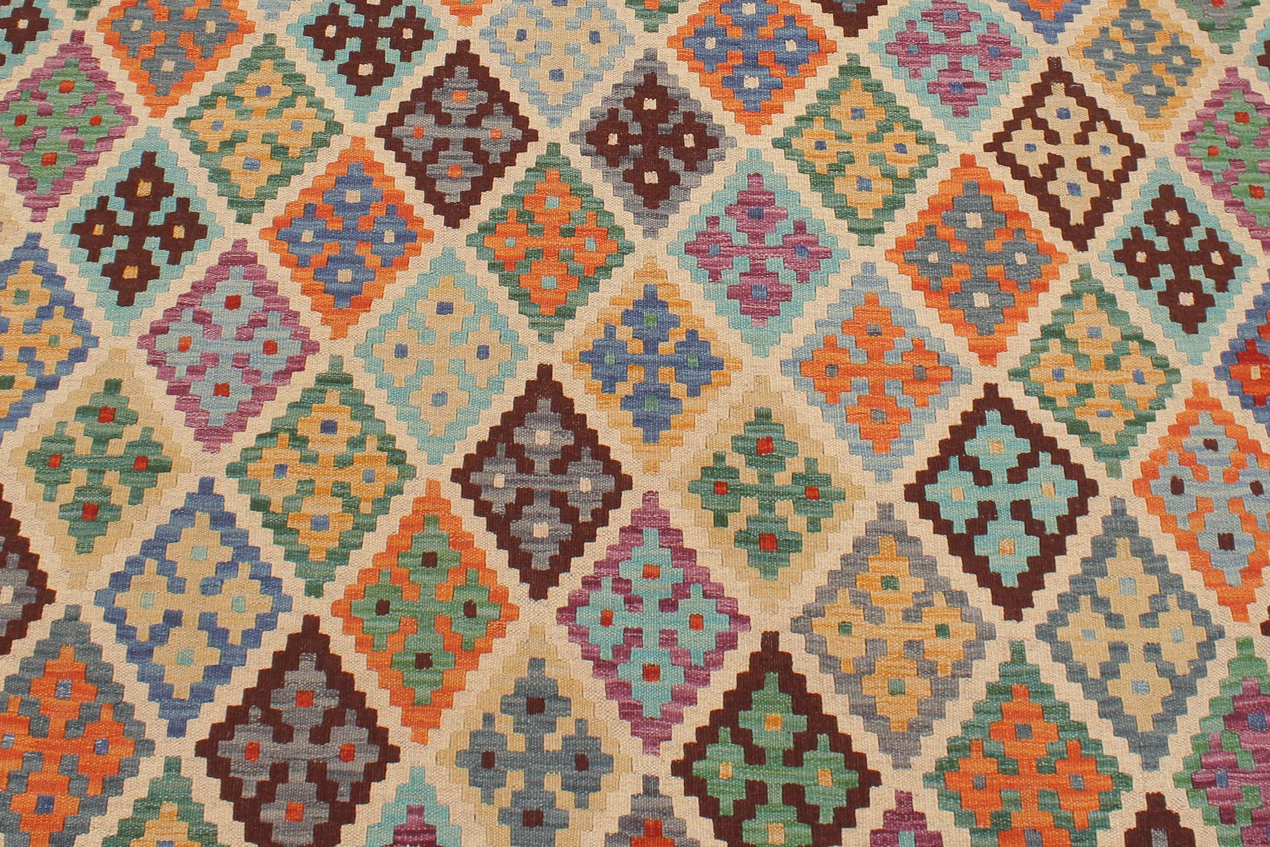handmade Geometric Kilim Beige Rust Hand-Woven RECTANGLE 100% WOOL area rug 6 x 7