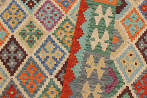handmade Geometric Kilim Beige Rust Hand-Woven RECTANGLE 100% WOOL area rug 6 x 7