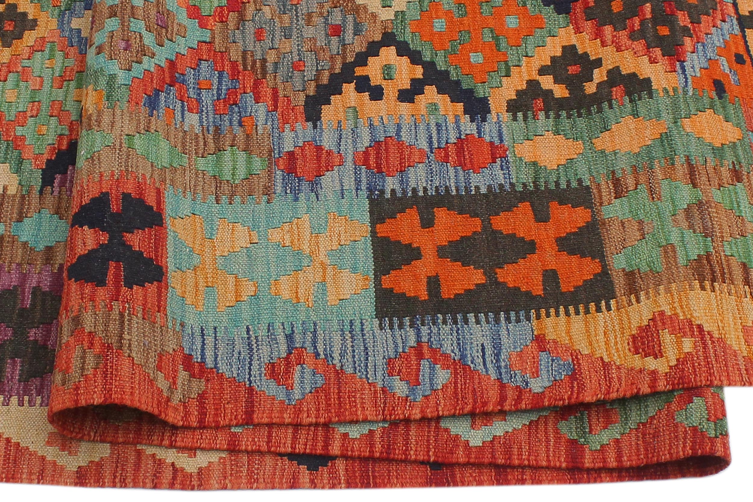 handmade Geometric Kilim Blue Rust Hand-Woven RECTANGLE 100% WOOL area rug 6 x 8