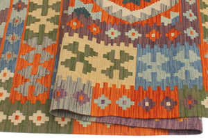 handmade Geometric Kilim Rust Blue Hand-Woven RECTANGLE 100% WOOL area rug 5 x 7