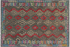handmade Geometric Kilim Green Red Hand-Woven RECTANGLE 100% WOOL area rug 6 x 8