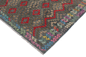 handmade Geometric Kilim Green Red Hand-Woven RECTANGLE 100% WOOL area rug 6 x 8