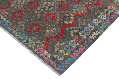handmade Geometric Kilim Green Red Hand-Woven RECTANGLE 100% WOOL area rug 6 x 8