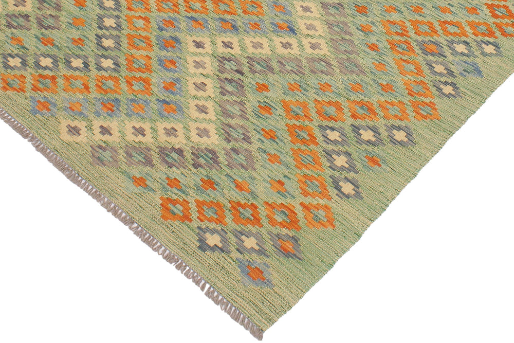 handmade Modern Kilim Green Blue Hand-Woven RECTANGLE 100% WOOL area rug 4x6