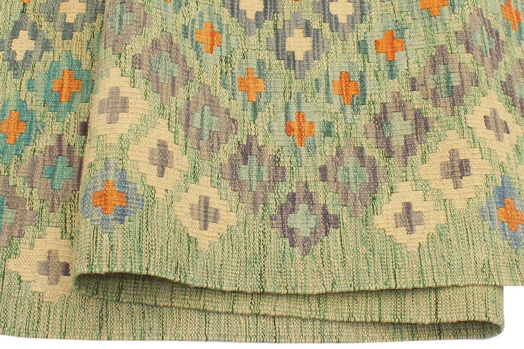 Flat Weave Kilim Antique Navaho Vintage handmade Modern Kilim Green Blue Hand-Woven Rectangle 100% Wool Area Rug 4x6 