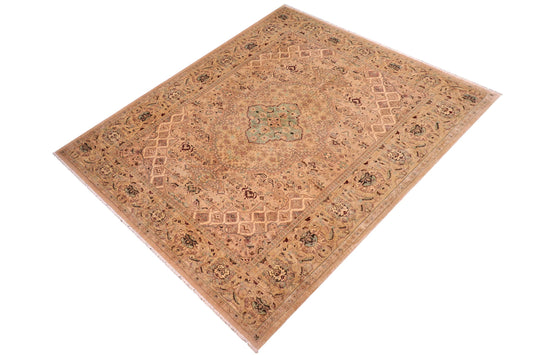 handmade Traditional  Tan Gold Hand Knotted RECTANGLE 100% WOOL area rug 10' x 14'