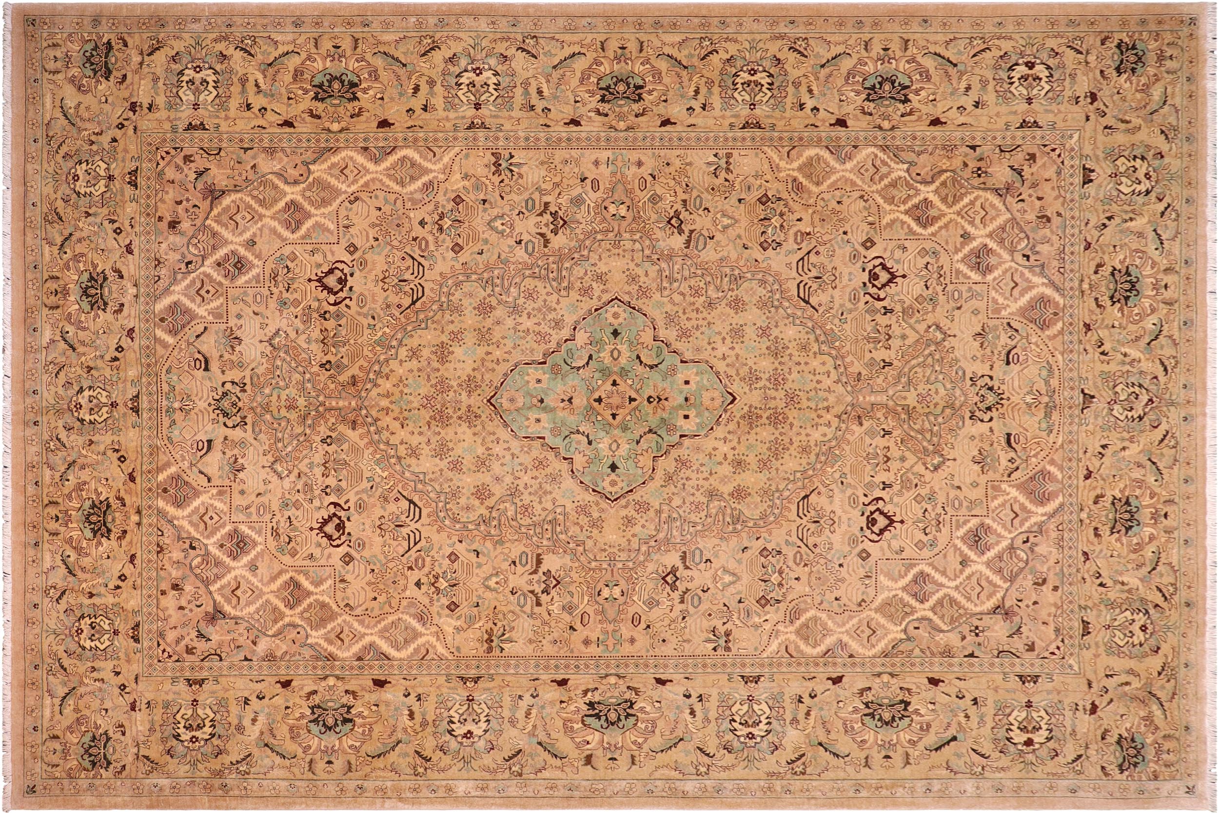 handmade Traditional  Tan Gold Hand Knotted RECTANGLE 100% WOOL area rug 10' x 14'