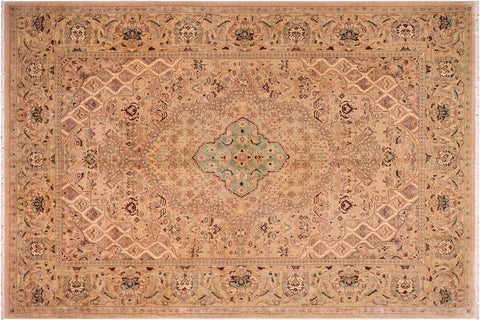 handmade Traditional  Tan Gold Hand Knotted RECTANGLE 100% WOOL area rug 10' x 14'