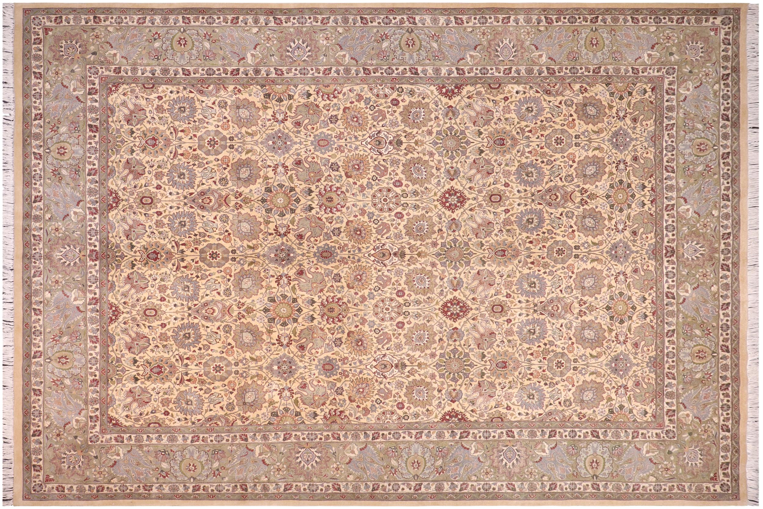 handmade Transitional Tabriz Gold Green Hand Knotted RECTANGLE 100% WOOL area rug 10x14