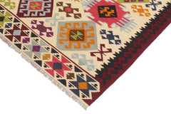 Flat Weave Kilim Antique Navaho Vintage handmade Geometric Kilim Beige Red Hand-Woven Rectangle 100% Wool Area Rug 4x6 