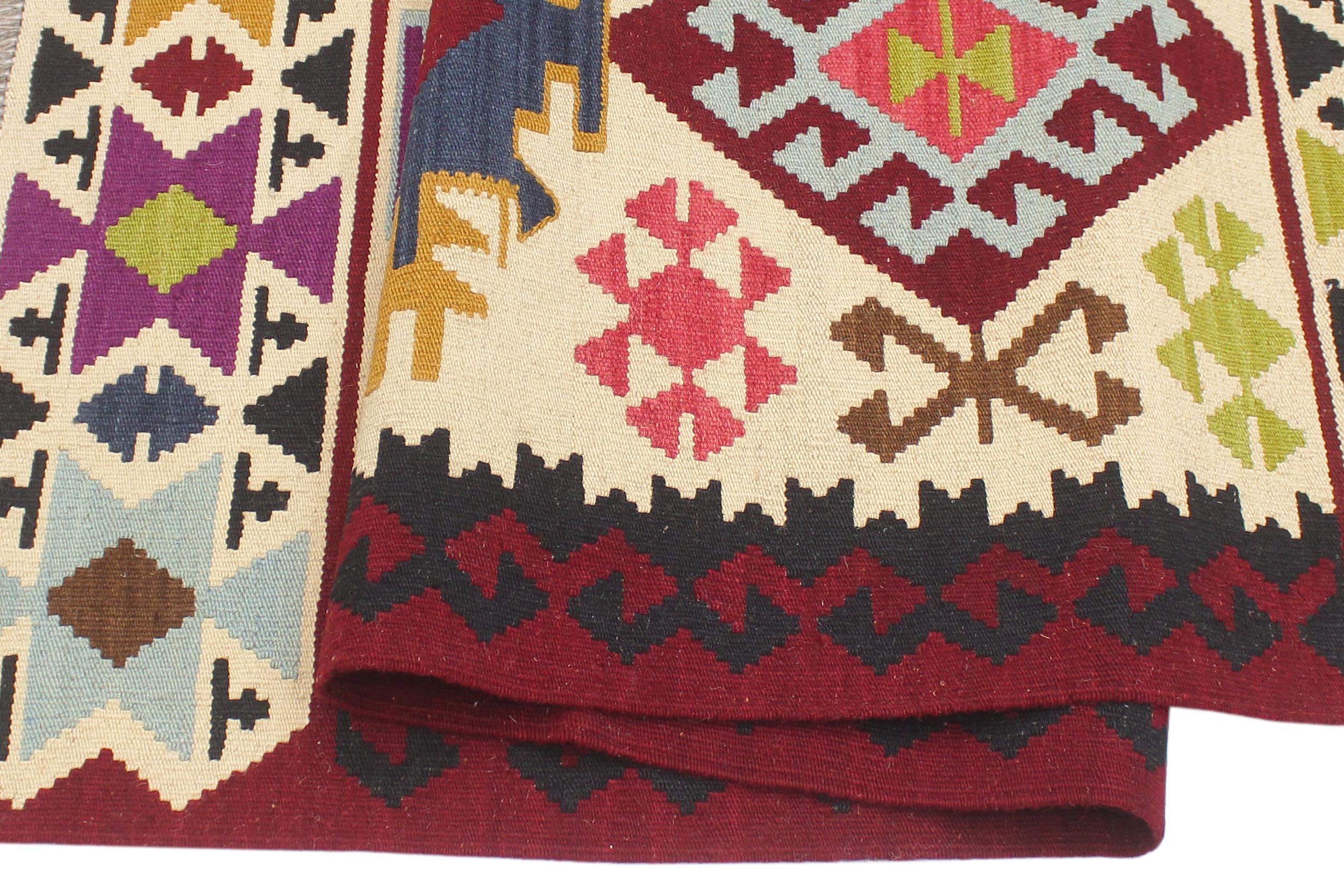 handmade Geometric Kilim Beige Red Hand-Woven RECTANGLE 100% WOOL area rug 4 x 6