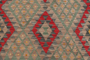 handmade Geometric Kilim Red Green Hand-Woven RECTANGLE 100% WOOL area rug 4' x 5'