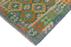 Flat Weave Kilim Antique Navaho Vintage handmade Geometric Kilim Green Blue Hand-Woven Rectangle 100% Wool Area Rug 3x5 
