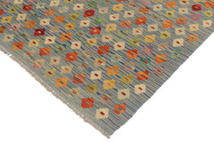 Flat Weave Kilim Antique Navaho Vintage handmade Modern Kilim Blue Rust Hand-Woven Rectangle 100% Wool Area Rug 3x5 